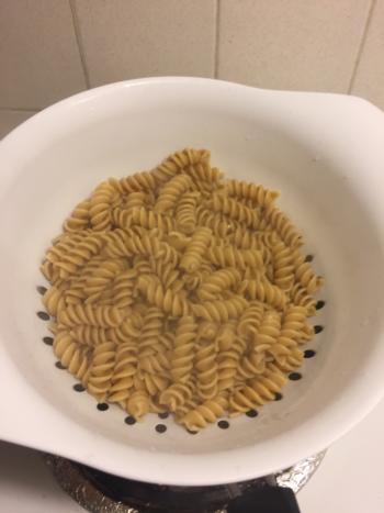 Drained cooked pasta.