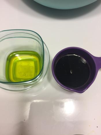 1/8 cup olive oil, 1/8 cup balsamic vinegar