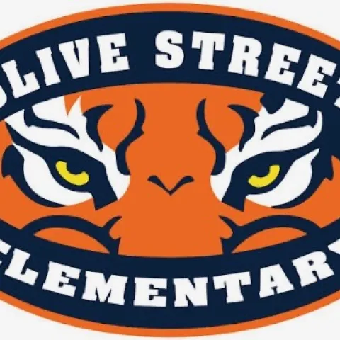 Olive Street Elementary school Logo with school name around a Tiger's glare