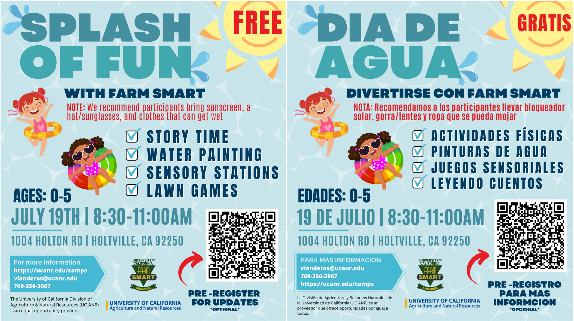 Splash of Fun flyer in english and spanish