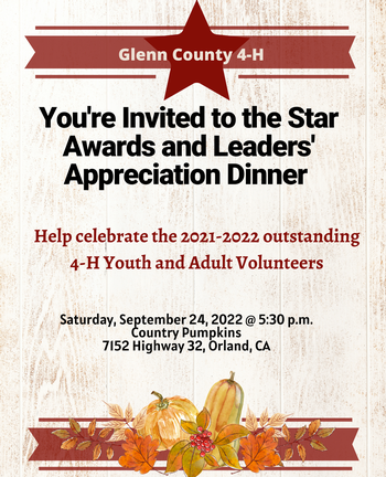 Glenn County 4-H Star Awards Invitation 2021-2022