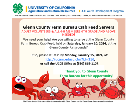 2024 Glenn County Farm Bureau Crab Feed Postcard