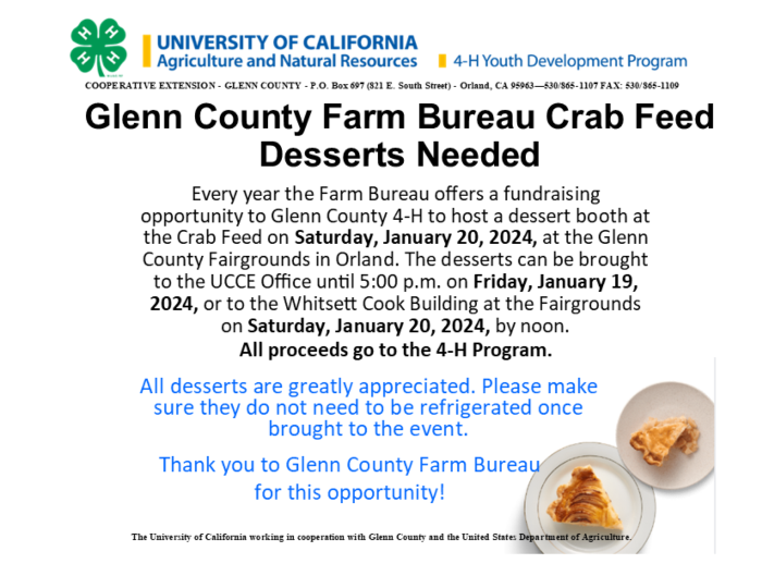 2024 Glenn County Crab Feed Dessert Reminder Postcard