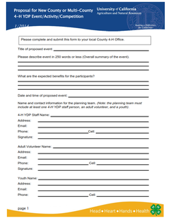 Proposal for New County 4-H YDP Event-Activity-Competition Form