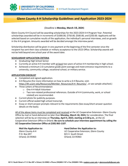 Glenn County 4-H Scholarship Guidelines Application 2023-2024