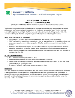 2022-2023 Glenn County 4-H Emerald Star Project Application & Guidelines