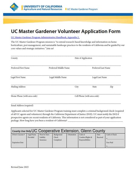 Glenn County UC Master Gardener Volunteer Application Form 2023