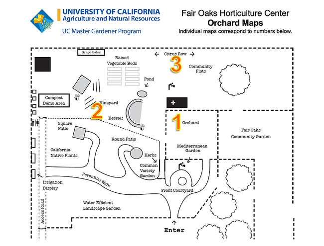Where to find Fruit Trees in the Horticulture Center<br>(click to enlarge)