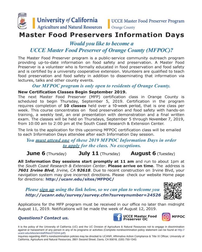 Master Food Preserver Information Days