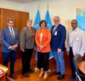 From left, Atef Swelam, Glenda Humiston, UN-FAO Deputy Director-General Beth Bechdol, Brent Hales and Ashraf El-kereamy. The UC ANR leaders and the former Indiana farmer discussed potential collaborations.