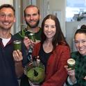 L to R: Gerry Spinelli, Chris Shogren, UCCE Environmental Horticulture Advisor, Lindsey Pedroncelli and Natalie Levy, UCCE Soil Health and Organics Material Management Advisor,  pose with a batch of fresh pesto.