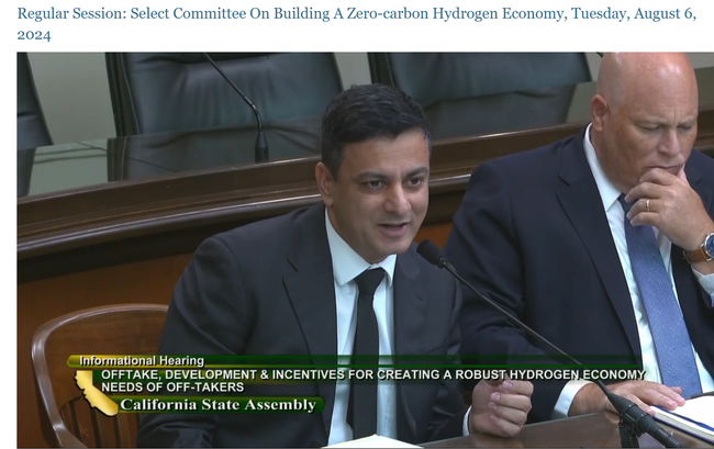 Text on screen below Gilani reads: Offtake, development &incentives for creating a robust hydrogen economy. Needs of off-takers.