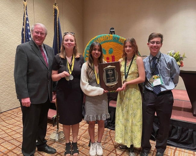 The national champion California 4-H Horticulture Team. From left, Michael Rethwisch, Jolene Junge, Maya Krishnaswamy, Noemi Nejedli and Lucas Gribi.