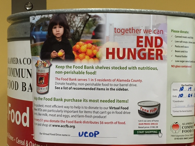 Food bank barrels were placed at all UCOP locations in Oakland.