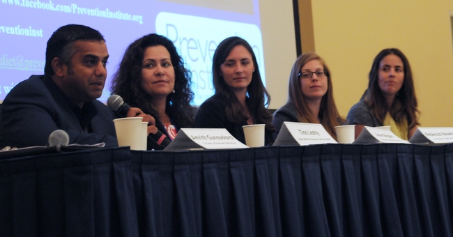 From left, Amrith Gunasekara, Tina Cannon Leahy, Anne Megaro, Rebecca Newhouse and Juliet Sims described how they use research to shape policy.
