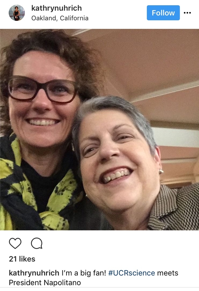 Dean Uhrich posted a selfie with President Napolitano on Instagram.