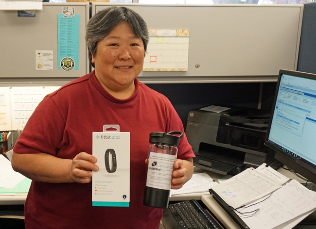 Joyce Hatanaka, a payroll services team leader in the UC ANR Business Operations Center at Kearney, won the Maintain Don't Gain Challenge completion prize.