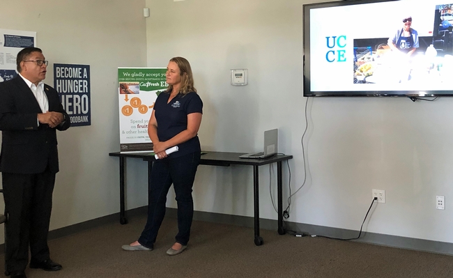 Congressman Carbajal and Andrea Keisler discuss UC Master Food Preserver home food preservation lessons for CalFresh participants in San Luis Obispo County.