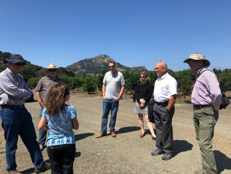Carbajal's staff toured UCCE research collaborations with Cal Poly SLO. From left, Laura Garner, Ben Faber, Chris Greer, Jeremy Tittle, Erin Sandler, Jerry Harris and Mark Battany.