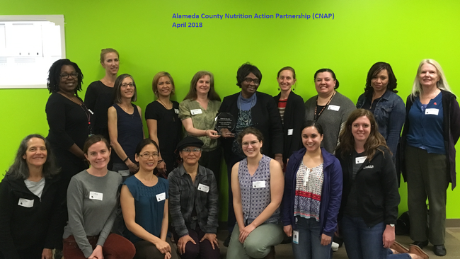 Representatives of the Alameda County Nutrition Action Partnership shown in 2018 when they won the Wellness Team Award from the Harkin Institute for Public Policy & Citizen Engagement.
