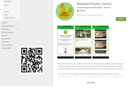 To download the app, search “Backyard Poultry Central” on the Google Play Store or use the QR code.
