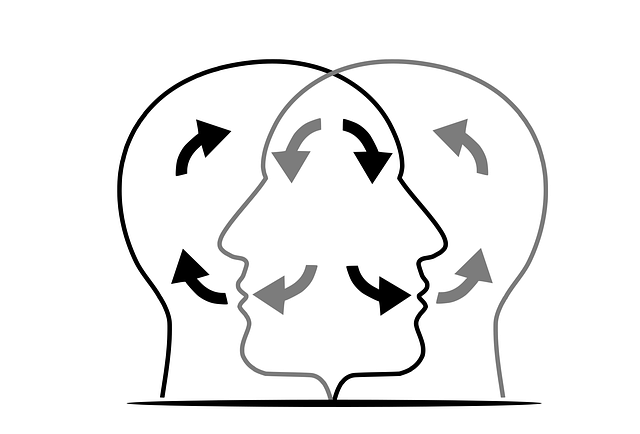 Image of three heads sharing information.