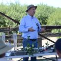 Veteran UC Cooperative Extension Advisor, Dan Munk, of Fresno County, leading discussion of mid-season cotton crop and water management, at the July 24th public field day at Pikalok Farms in Mendota, CA.