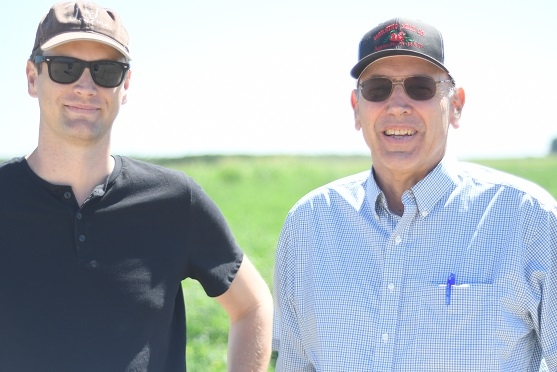 Darcy Villere (left) and Ron Jones of J & J Farms in Firebaugh, CA join CASI’s Jeff Mitchell for a discussion and tour of the NRI Project field in Five Points, CA June 21, 2019