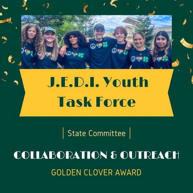 JEDI Youth Task Force, state advisory committee- outreach and collab 2023-34 Golden Clover awardee