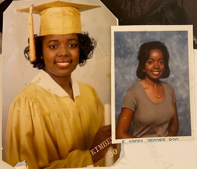 Kimberly Holmes in high school graduation cap and gown