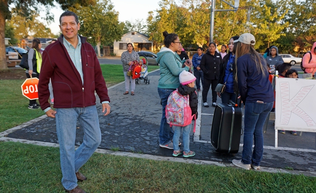 Madera Mayor Andy Medellin walked to school with children Oct. 4