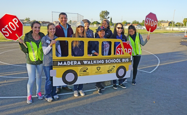 The Fresno/Madera UC CalFresh team poses with Virginia Lee Rose Elementary School principal Lisa Fernandez (center) and Madera Mayor Andy Medellin.