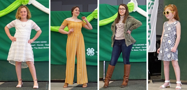 Left to right, 4-H'ers Ella Hood, Emmalee Balch, Diana Flores and Ashley McCann show outfits they put together for $40 or less.