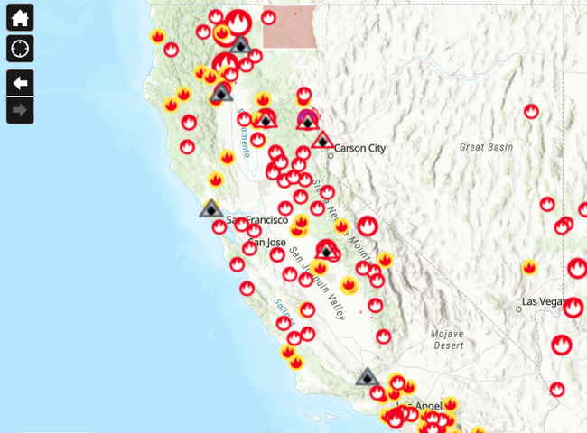 The UC ANR fire activity map shows locations for wildfires and is updated every 12 hours.