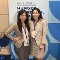 Suzanna Martinez (right), a Nutrition Policy Institute-affiliated researcher, represents UC efforts to reduce hunger in the university system, alongside UC Berkeley Basic Needs Center Fellow Jocelyn Villalobos. Photo courtesy Suzanna Martinez