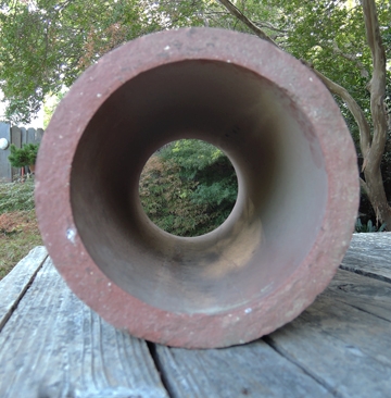 Looking through the terracotta pipe. (Photo by Kathy Keatley Garvey)