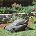 An electric mulching mower, which cuts grass clippings into fine pieces and leaves them on the lawn. (Photo: Cheryl Reynolds)