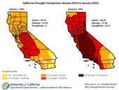 January 2014/2015 drought comparison. Today, 94 percent in 'severe' or worse, a year ago, 88 percent in same.