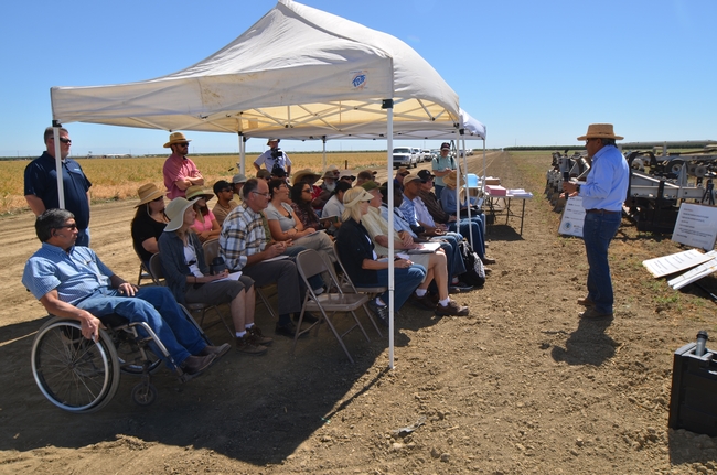 Firebaugh farm manager Jesse Sanchez speaks at a soil care demonstration.