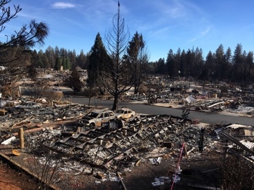 Remnants of a burned trailer park in Paradise after the Camp Fire.