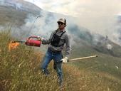 Shapero demonstrates prescribed burn. Since the Thomas Fire, prescribed fire has become more accepted as a technique to reduce vegetation and lessen the threat of catastrophic wildfire. Photo by by Robert Acquistapace