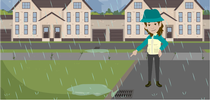 Animated character guides learners through new UC IPM online course and explains how pesticide runoff enters storm drains and leads to surface water. for Green Blog Blog