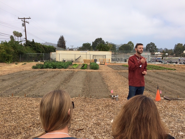 Chris Massa, VC Farm to School Operations Specialist introduces the new Salad Bar Farms at Balboa Middle School, Ventura. A prototypye for VUSD. This farm will source directly into the school cafeteria. First harvest yielded 30 pounds of produce