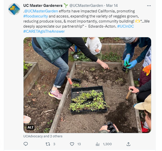 Tweet screenshot of volunteers helping in a garden.