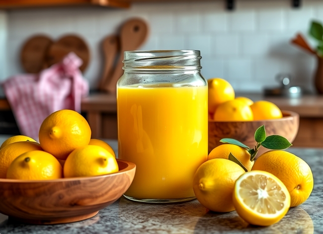 Lemons and a mason jar of lemon curd