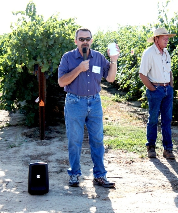 Jim Wolpert speaking at the 2011 Kearney Grape Day. His technician, Mike Anderson is standing on the right.