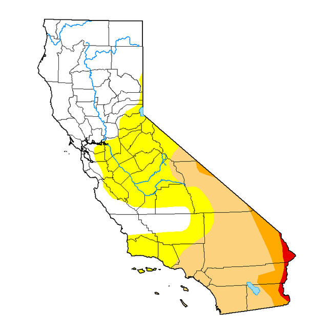 The California drought map for January 1, 2025.