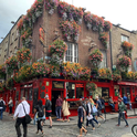 Flower boxes adorn a Dublin pub, photo by Janet Hartin