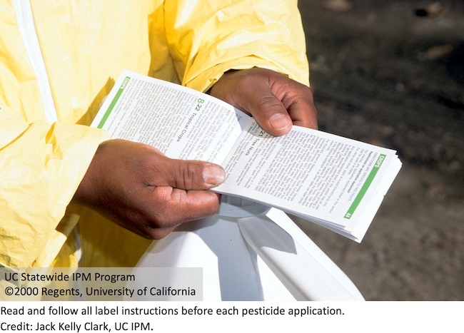 Person reading an open pesticide label booklet.