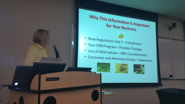 Figure 3. Lori Berger, with the UC Statewide Integrated Pest Management (IPM) Program gave an update on the Chlorpyrifos Critical Use Project